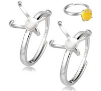 BENECREAT 2 pz Anelli In Argento Sterling 925 A 4 griffe, Base Ad Anello Regolabile Da 19.4mm per La Creazione di Gioielli con Cabochon Irregolari e Artigianato Fai Da Te