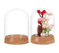 BENECREAT 2 pz. Espositore In Vetro A Campana, Campana di Vetro Da 8x12cm con Base In Sughero, Cupola per Esposizione di Fiori, Impianto, Miniatura e Artigianato, ID: 7.5cm
