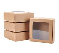 BENECREAT 20 confezioni di Scatole di Carta Kraft Marrone Quadrate Da 3.7x3.7x1.4 pollici con Finestre Trasparenti per Regalini per Feste, Forno, e Packaging per Gioielli