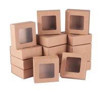 BENECREAT 24 Pezzi Scatola in Cartone Kraft Marrone con Finestra Trasparente Scatole Regalo 8x8x3cm per Confezioni di Gioielli per Feste, Dolci, Torte