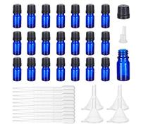 BENECREAT 24 pz Bottiglie di Vetro per olio e essenziale Flacone Blu Da 5 ml con 10 contagocce e 4 imbuti, Bottiglia di Olio Balsamo