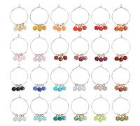 BENECREAT 24 PZ Ciondolo per Bicchiere di Vino in Acrilico, Ciondolo per Bicchiere di Vino con Nappa con Perline di Pietre Preziose Finte con Anello di Fascino per Matrimoni, San Valentine's Day