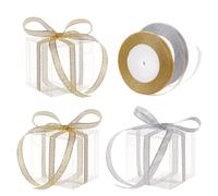 BENECREAT 30 PCS Scatole Regalo Trasparenti in PVC 7x7x7cm con 2 Rotoli di Nastri Glitter Oro e Argento per Matrimoni, Feste,