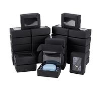 BENECREAT 30 Pezzi Scatola di Cartone Pieghevole Nera con Finestra Trasparente Scatola per Gioielli Regalo 8,7x6.2x3cm Contenitore Superiore per Torta, Cioccolato e Biscotti