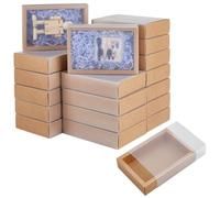 BENECREAT 30 pezzi Scatola Regalo con Cassetto in Carta Kraft, Scatole di Carta con Coperchio Scorrevole in Plastica Traslucida per Bomboniere, Lavori Fai Da Te, 18.2x13x4.6 cm