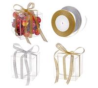 BENECREAT 30PCS Scatole per Bomboniere a Forma di Cubo Trasparente 9x9x9cm Scatole Regalo in PVC con 2 Rotoli di Nastri Oro e Argento per Caramelle al Cioccolato