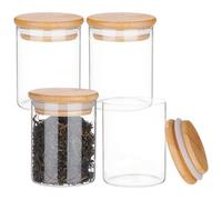 BENECREAT 4 Confezione di Barattoli di Vetro Trasparente con Coperchi in Legno 200ml Piccolo Contenitore Rotondo Ermetico per Spezie con Coperchi Ad Anello in Silicone per Cucina Domestica