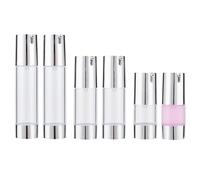 BENECREAT 6 pz 3 Dimensioni Bottiglie Vuote per Pompa A Vuoto, 15ml 30ml 50ml Argento Tipo di Testa Pompa per Vuoto Airless Presse Bottiglie Vaso Riutilizzabile per Crema per Il Trucco da Viaggio