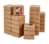 BENECREAT 60 Scatola di Carta Kraft con Finestra Trasparente, Scatole per Bomboniere Quadrate Marroni per Dolcetti e Artigianato per Matrimoni, 7.5x7.5x3cm