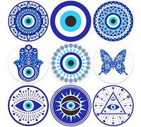 BENECREAT 9 sottobicchieri in legno Evil Eye, diametro 10 cm, motivo: farfalle, mandala, in legno, per cucina, tavolo, bar, decorazione per la casa, per il pranzo, spessore di 5 mm