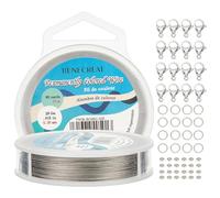 BENECREAT Filo per Perline In Acciaio Inossidabile Da 0.38mm A 7 fili con 200 anelli di Congiunzione, 50 pz Perline A Cricchetto e 30 pz Fermagli A Moschettone per La Creazione di Gioielli