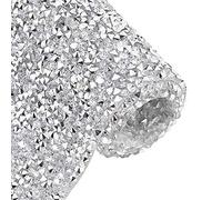 BENECREAT Foglio di Strass Autoadesivo Argento 40x24cm Rete a Rete con Strass in Resina Glitterata per Borse di Stoffa Scarpe Decorazione del Telefono