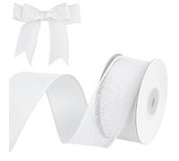 BENECREAT Nastro di Juta Bianco Cablato Da 10 m, Nastro di Lino Bianco Largo 4cm per Ghirlande, Incartamento di Regalo, Big Bow Crafts, Decorazione l'Albero di Natale