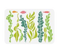BENECREAT Stencil a tema oceano, 30 x 21 cm, alghe, pesci di mare, in plastica, disegni, stencil per pittura su album in tessuto, piastrelle per pavimenti mobili in legno