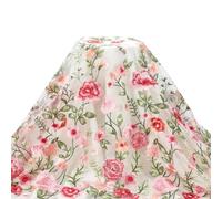 BENECREAT Tessuto in tulle floreale da 90 cm, 125 cm, fiori ricamati, tessuto in pizzo a rete, accessori per indumenti per veli da sposa, abiti formali, tende per la casa, bianco