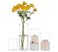 BENECREAT Vaso Cilindro in Vetro 4PCS, Decorazioni per Vasi in Vetro A 4 Colonna di Stili, Portacandele Galleggiante Alto con Vaso Trasparente per La Decorazione di Nozze Dell'Home Office