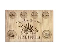 BENECREAT Vassoio di servizio bicchieri da shot porta vetro a tequila a forma di foglia e limone con bordo in sale bicchieri da shot tavola in legno per bar ristorante festa riunione di famiglia 20 x