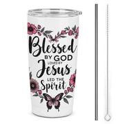 Benedetto da Dio, amato da Gesù, cuore floreale_nobg, bicchiere termico in acciaio inossidabile da 20 once, tazza da viaggio per auto a doppia parete sottovuoto con coperchio a cannuccia per uomini e