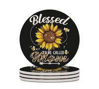 Benedetto essere chiamata mamma Girasole Festa della mamma Confezione da 4 sottobicchieri rotondi in ceramica assorbenti per bevande e tazze, proteggono il tavolo 4,1 pollici