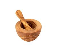 Benera - Set di mortaio e pestello in legno d'ulivo, circa 12 cm di diametro