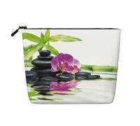 Benessere asiatico con pietre da massaggio zen orchidea viola, uso quotidiano borsa cosmetica per il trucco borsa cosmetica imitazione lino borsa da toilette portatile da viaggio