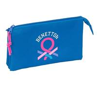 BENETTON BASICS AZULINA - Astuccio triplo, astuccio per bambini, ideale per bambini in età scolastica, comodo e versatile, qualità e resistenza, 22 x 3 x 12 cm