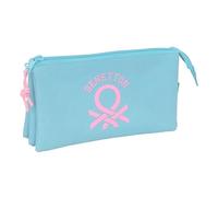 BENETTON BASICS CELESTE - Astuccio triplo, astuccio per bambini, ideale per bambini in età scolastica, comodo e versatile, qualità e resistenza, 22 x 3 x 12 cm