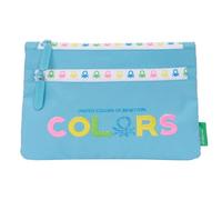 BENETTON SPRING - Astuccio per scuola grande doppia cerniera, astuccio per bambini, comodo e versatile, facile da pulire, 23 x 3 x 16 cm, colore celeste, azzurro, Estándar, Casual