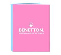 BENETTON SPRING - Cartellina con fogli 4 anelli, ideale per bambini di diverse età, comoda e versatile, qualità e resistenza, 26,5 x 33 cm, colore celeste, azzurro, Estándar, Casual