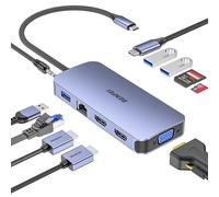 BENFEI 11-in-1 USB C Hub Triple Display Docking Station Doppio HDMI, VGA, 3*USB 3.0, 1Gbps Ethernet, 100W Power Delivery, Lettore di schede SD/TF, Audio AUX da 3,5 mm.