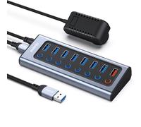 BENFEI HUB USB 3.0 Alimentato 8in1, 7 Porte USB 3.0 e 1 Porte Carica Rapida con Interruttore LED on/off e Adattatore di alimentazione 18W, Compatibile PC MacBook Windows Mac OS Linux (8in1)