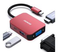 BENFEI HUB USB C 4in1, Multiporta Adattatore USB C con 4K HDMI/ 1080P VGA/ 5 Gbps USB 3.0 Porta dati/Tipo C 60W Power Delivery,per iPhone 15 Pro/Max MacBook Pro/Air 2023 iPad Pro iMac S23 XPS17,Rosso