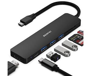 BENFEI Hub USB C 7in1, Adattatore multiporta USB-C HUB con HDMI(4K@60Hz Certificato)/100W Power Delivery/3*USB 3.0/Lettore Schede SD/TF (160MB/s) per iPhone 15 Pro/Max MacBook iPad Pro iMac S23 XPS17