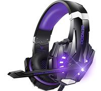 Bengoo G9000 - Cuffie stereo da gioco per PS4, PC, controller Xbox One, con cancellazione del rumore, con microfono, luce a LED, surround, auricolari a memoria morbida (Viola)