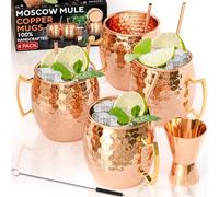 BENICCI Set di 4 tazze Moscow Mule, 100% realizzate a mano, in puro rame massiccio per alimenti, set regalo da 473 ml, con cannucce in rame di alta qualità e misurino