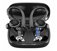Beniduck Auricolari wireless Bluetooth 5.3, cuffie stereo, microfono con cancellazione del rumore, IPX7, impermeabili, con gancio, per smartphone Android, iOS, laptop, computer sportivi, colore nero