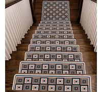 Benissimo Stair Treads Carpet, Landing Latex Non Slip Stair Rugs, Modern Printed Design, Vibrant and Soft Non-Skid Stair Runner for Indoor Wooden Step, Set of 13 (9" x 32") + 1 (31" x 31"), turchese