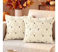 Benjia 2 Pezzi Federa per Cuscino Autunnale 50 x 50 cm, Fodera per Cuscino Zucca Decorativa in Morbido Peluche per Sofá Dormitorio Decorazione Autunnale Ringraziamento Halloween (Bianco)