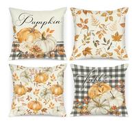 Benjia 4 Pezzi Federe Cuscini Autunno Copricuscini 40x40 cm, Grigio Zucca Foglie Decorativi Halloween Giorno del Ringraziamento Federe per Cuscino Autunnale Divano Letto Casa Decorazione 40 x 40 cm