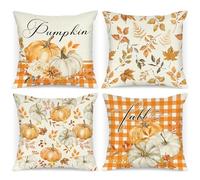 Benjia 4 Pezzi Federe Cuscini Autunno Copricuscini 45x45 cm, Arancia Zucca Foglie Decorativi Halloween Giorno del Ringraziamento Federe per Cuscino Autunnale Divano Letto Casa Decorazione 45 x 45 cm