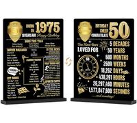 Benjia Cartello da tavolo per 50° compleanno con supporto Happy 50 Years Old Birthday Signs Holder Display da tavolo Born in 1975 UK Poster acrilico regalo di compleanno forniture per feste