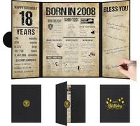Benjia Decorazione per il 18° compleanno, biglietto di auguri regalo per ragazzi e ragazze, poster con scritta "Born in 2008" UK, libro degli ospiti, 18 anni, decorazione vintage per feste di