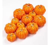 Benjia Decorazioni Autunno Zucca, Mini Piccola Autunnali Zucca Artificiale per il Raccolto Autunnale Halloween Ringraziamento Zucche Finte Decorazione della Tavola di Casa (12 Pezzi, Arancione)