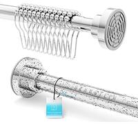 Benkstein® Asta da doccia estensibile senza fori, 125 - 220 cm, in acciaio inox, 12 anelli, asta telescopica, stabile, senza foratura, asta per tenda da doccia, senza fori