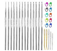Benlay 0,5 - 1,9 mm, 14 misure, set di uncinetti ergonomici in ferro con grande ago per filo e clip per marcatore a maglia, uncinetti extra lunghi per lavori di pizzo, lavori a maglia, principianti
