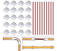 BENLUN Connettori Striscia LED Spina 20 Pezzi 8MM 2PIN con 10 Pezzi 15cm Lungo 20AWG Fili per non Cablata Senza Saldatura COB LED Luci Striscia Angolo o Connessione Estesa