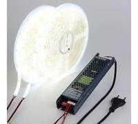 BENLUN Striscia LED COB 24V 20 metri (10 metri×2), 6000K Bianco Freddo Adesive Luci LED Esterno Impermeabile 11W/M 312LEDs/M CRI 93 con Alimentatore per Camera da Letto, Cucina, Cortile