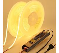 BENLUN Striscia LED COB Diffusa 24V 20 metri (10 metri×2), 3000K Bianco Caldo Adesive Luci LED Esterno Impermeabile 11W/M CRI 93 con Alimentatore per Camera da Letto, Cucina, Cortile