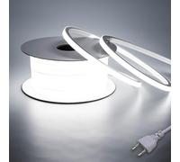 BENLUN Striscia LED Neon 220V 10 metri, 6000K Bianco Freddo Strisce LED Senza Trasformatore, 10W/M 120LEDs/M Luci LED Flessibile Esterno Impermeabile con Spina, per Commerciale, Residenziale