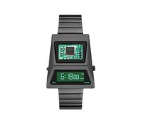 BENLYDESIGN Orologio unico in metallo, orologio digitale da uomo con display verde OLED, schermo Lift-to-Wake, cinturino in acciaio inossidabile, Grigio